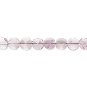 Bead, lavender amethyst (natural), 6-7mm hand-cut faceted puffed flat round, B- grade, Mohs hardness 7. Sold per 14-inch strand, approximately 60 beads.