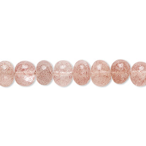 Bead, strawberry quartz (natural), light, 7x4mm-8x6mm hand-cut rondelle, B grade, Mohs hardness 7. Sold per 14-inch strand, approximately 65 beads.