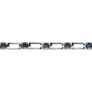 String chain, Vintage Crystal&#153;, imitation rhodium-plated brass, Montana blue, 3.3mm open rectangle. Sold per 1-meter section.