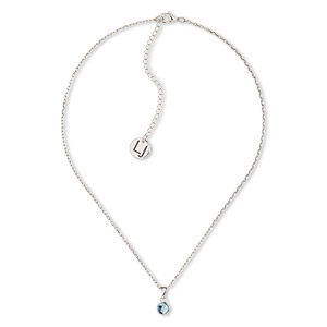 Necklace, Everyday Jewelry&#153;, Crystal Passions&reg; and silver-plated &quot;pewter&quot;, aquamarine, 7.5mm round, 16 inches with 2-1/2 inch extender chain and lobster claw clasp. Sold individually.
