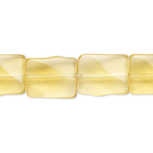 Bead, glass, transparent lemon, 15x12mm twisted rectangle. Sold per 11-inch strand, approximately 15 beads.