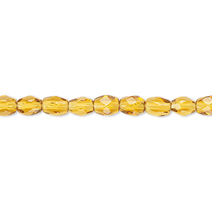 Bead, glass, translucent topaz yellow, 5x4mm faceted oval. Sold per pkg of (2) 12-inch strands.