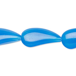 Bead, glass, translucent bright blue, 23x11mm-24x12mm paisley. Sold per 13-inch strand, approximately 15 beads.