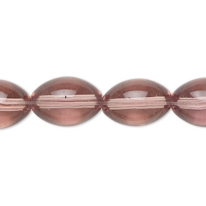 Bead, glass, translucent plum, 15x10mm-15x11mm oval. Sold per 12-inch strand, approximately 20 beads.