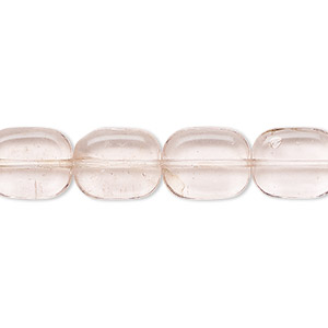 Bead, glass, transparent light pink, 12x10mm rounded flat rectangle. Sold per 14-inch strand, approximately 30 beads.