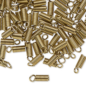 Cord coil, gold-finished brass, glue-in, 10x3mm with loop, 1.9mm inside diameter. Sold per 1-ounce pkg.