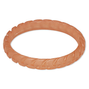 Bracelet, bangle, frosted acrylic, peach, ridged, 11.8mm wide, 8 inches. Sold individually.