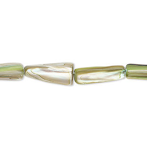 Bead, mother-of-pearl shell (dyed), yellow-green, 9x5mm-13x8mm stick, Mohs hardness 3-1/2. Sold per 15-inch strand.