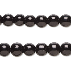 Bead, glass pearl, coated glass, black, 7-8mm round. Sold per pkg of (2) 15-inch strands.