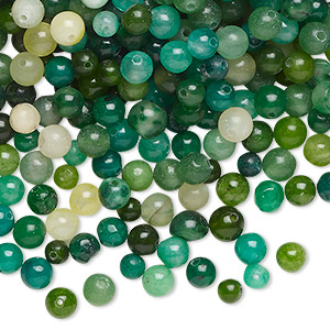 Bead mix, Malaysia &quot;jade&quot; (quartz) (dyed), multi-green, 3-5mm irregular round, C grade, Mohs hardness 7. Sold per 2-ounce pkg, approximately 500.