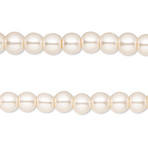 Bead, glass pearl, sand, 5-6mm round. Sold per pkg of (2) 15-inch strands, approximately 140 beads.