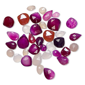 Bead mix, chalcedony (dyed),  multi-purple, 6x4mm-25x18mm hand-cut top-drilled faceted teardrop, Mohs hardness 6-1/2 to 7. Sold per 1-ounce pkg, approximately 35 beads.