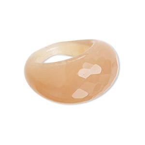 Ring, Everyday Jewelry, lampworked glass, opaque peach, 15-6mm wide faceted, size 8. Sold individually.
