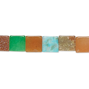 Bead, multi-gemstone (natural/dyed/manmade), mixed colors, 8mm cube, Mohs hardness 3-7. Sold per 15-inch strand, approximately 45 beads.