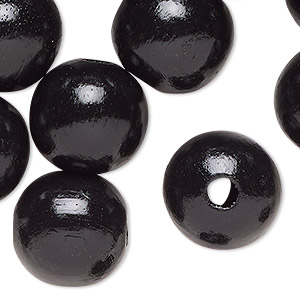 Bead, wood (dyed/waxed), black, 18mm round. Sold per pkg of 100.