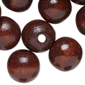 Bead, wood (dyed/waxed), dark brown, 18mm round. Sold per pkg of 100.
