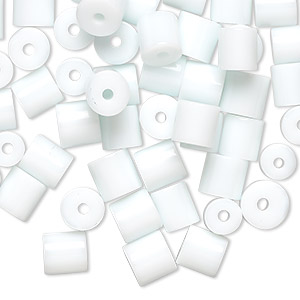 Bead, pressed glass, opaque white, 7x6mm round tube. Sold per 1-ounce pkg, approximately 75 beads.