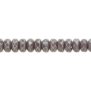 Bead, Czech fire-polished glass, opaque charcoal with vividi finish, 7x4mm faceted rondelle. Sold per 7-inch strand, approximately 48 beads.