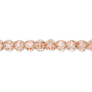 Bead, Czech pressed coated glass, translucent clear and peach, 6mm faceted round. Sold per 7-inch strand, approximately 35 beads.