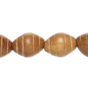 Bead, Madre de cacao wood (waxed), 15x12mm grooved oval. Sold per 15-1/2&quot; to 16&quot; strand.