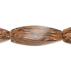 Bead, palm wood (waxed), 31x10mm twisted 4-sided tube. Sold per 15-1/2&quot; to 16&quot; strand, approximately 10 beads.