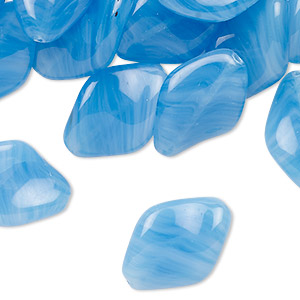 Bead, Czech pressed glass, translucent blue with a swirl design, 19x13mm twisted puffed diamond. Sold per 2-ounce pkg, approximately 45 beads.