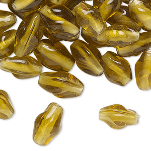 Bead, glass, translucent dark yellow, 13x9mm twisted double cone. Sold per 2-ounce pkg, approximately 75 beads.