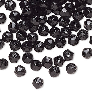 Bead, Czech pressed glass, opaque black, 6mm faceted round. Sold per 1-ounce pkg, approximately 145 beads.