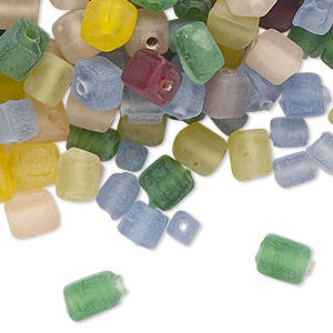 Bead mix, frost glass, translucent mixed colors, 6mm cube. Sold per 4-ounce pkg, approximately 400 beads.
