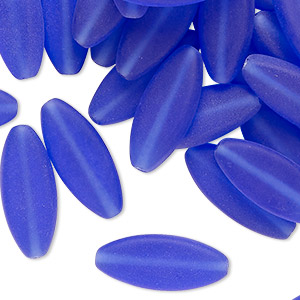 Bead, Czech pressed glass, translucent matte cobalt blue, 20x9mm flat marquise. Sold per 2-ounce pkg, approximately 54 beads.