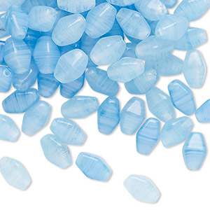 Bead, Czech pressed glass, translucent sky blue, 8x5mm double cone with swirl pattern. Sold per 1-ounce pkg, approximately 110 beads.