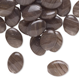 Bead, Czech pressed glass, translucent dark grey and clear, 12x9mm puffed oval with swirl pattern. Sold per 1-ounce pkg, approximately 39 beads.