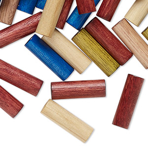 Bead mix, wood (natural/dyed/waxed), mixed colors, 16x5mm round tube. Sold per 1-ounce pkg, approximately 152 beads.