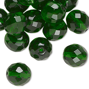 Bead, Czech fire-polished glass, transparent green, 12mm faceted round. Sold per 2-ounce pkg, approximately 27 beads.