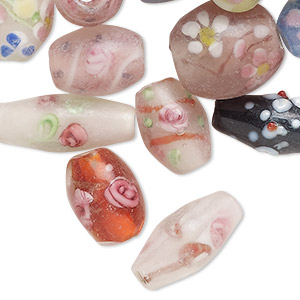 Bead mix, lampworked glass, opaque and translucent mixed colors, 12x10mm-19x9mm mixed shapes, 2-4.5mm hole. Sold per 4-ounce pkg, approximately 40 beads.