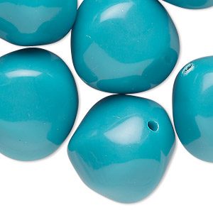 Bead, acrylic, teal blue, 12x11mm freeform round. Sold per 8-ounce pkg, approximately 35 beads.