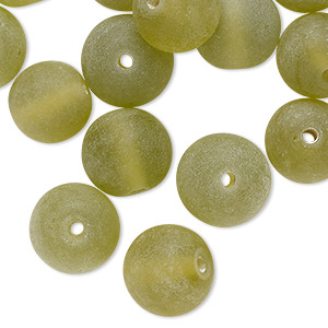 Bead, lampworked glass, translucent frosted yellow-green, 12mm round. Sold per 2-ounce pkg, approximately 25 beads.