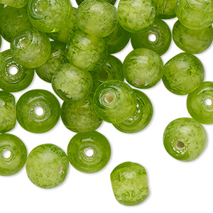 Bead, lampworked glass, translucent light green, 8mm round. Sold per 2-ounce pkg, approximately 80 beads.
