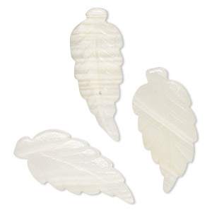 Focal, Italian &quot;onyx&quot; (onyx marble) (coated), single-sided 32x18mm-41x23mm single-sided carved leaf, B grade, Mohs hardness 3-1/2 to 4. Sold per pkg of 3.