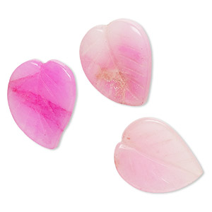 Bead, Malaysia &quot;jade&quot; (quartz) (dyed/heated), 25x20mm single-sided carved leaf, B grade, Mohs hardness 7. Sold per pkg of 3.