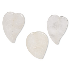Bead, snow quartz (natural), 25x20mm single-sided carved leaf, B grade, Mohs hardness 7. Sold per pkg of 3.