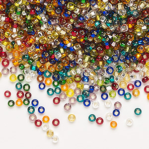 Seed bead, Czech glass, opaque silver-lined mixed colors, #11 round. Sold per 50-gram package.