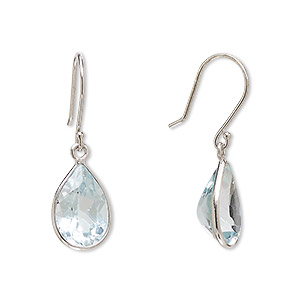 Earring, Create Compliments®, blue topaz (irradiated) and sterling silver,  28.5mm teardrop with fishhook ear wire, 21 gauge. Sold per pair. - Fire  Mountain Gems and Beads