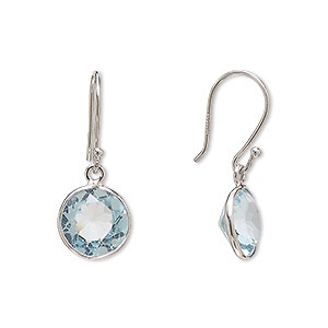 Earring, Create Compliments®, blue topaz (irradiated) and sterling silver,  23.5mm round with fishhook ear wire, 21 gauge. Sold per pair. - Fire  Mountain Gems and Beads