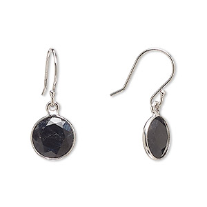 Earring, Create Compliments®, black sapphire (heated) and sterling silver,  23.5mm round with fishhook ear wire, 21 gauge. Sold per pair. - Fire  Mountain Gems and Beads