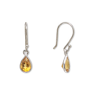 Earring, Create Compliments , Citrine (Heated) and Sterling Silver, 23mm Teardrop with Fishhook Ear Wire, 21 Gauge. Sold per Pair.