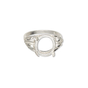 Ring, Sure-Set™, sterling silver, two-leaf band with 10x8mm 4-prong ...