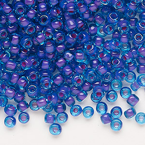 Seed bead, Dyna-Mites™, glass, translucent inside color blue fuchsia ...