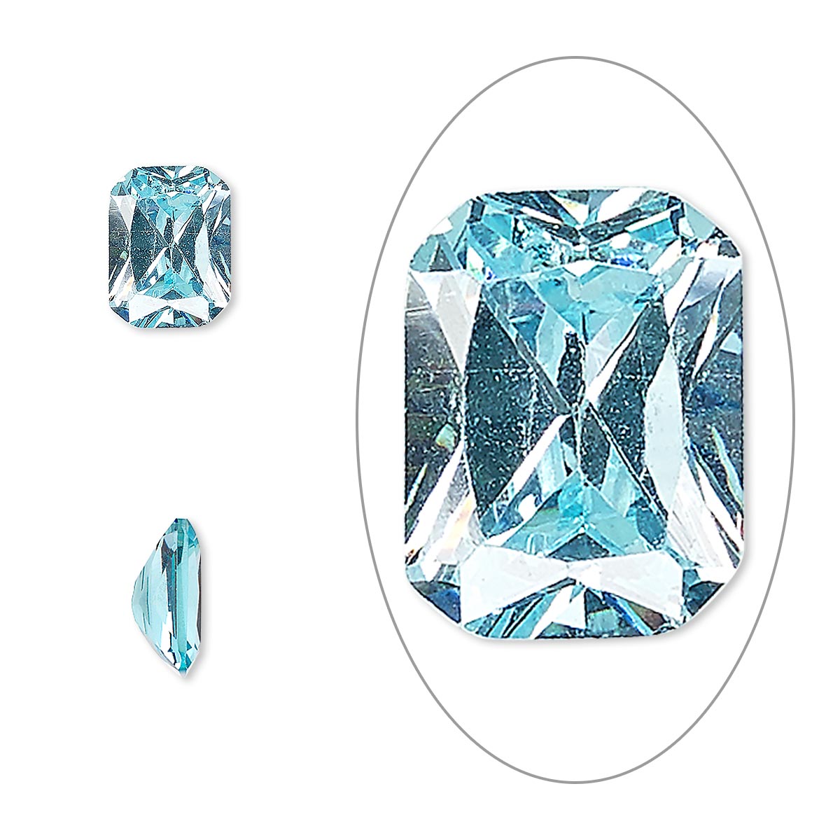 Gem, cubic zirconia, aqua blue, 8x6mm faceted emerald-cut, Mohs ...