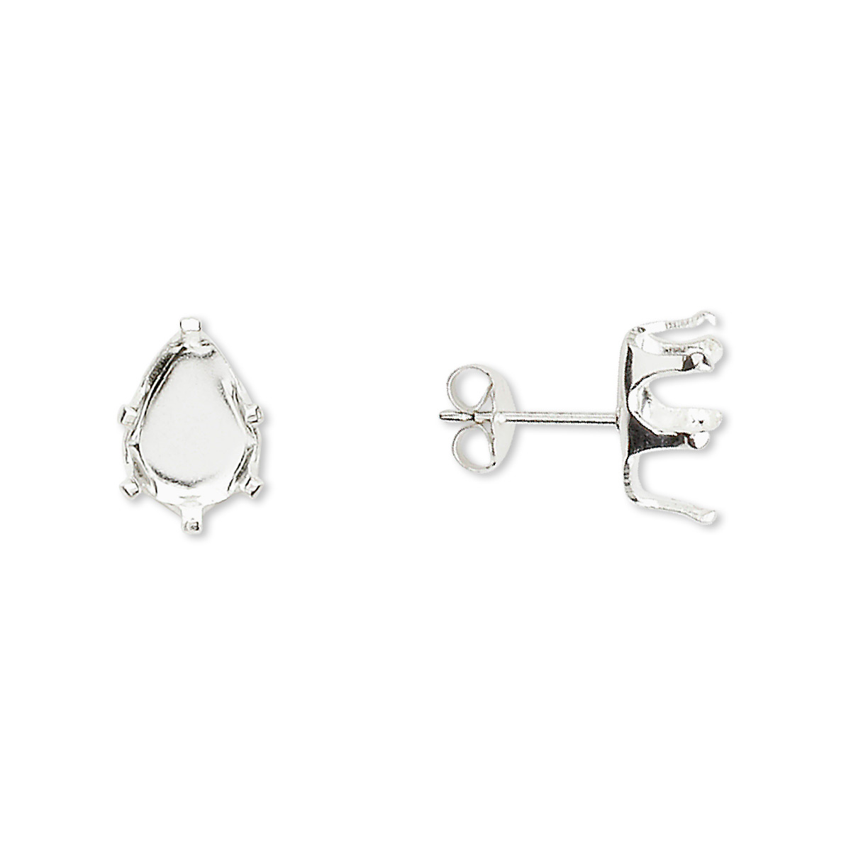 Earstud, Snap-Tite®, sterling silver, 10x7mm 6-prong pear setting. Sold ...